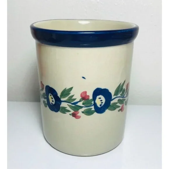 Ceramic Crock Floral Design Decorative Countertop 5.5" Utensil Holder 1 Quart - Picture 2 of 7